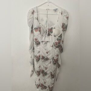 Fashion Nova White and Pink Floral Long Sleeve Dress